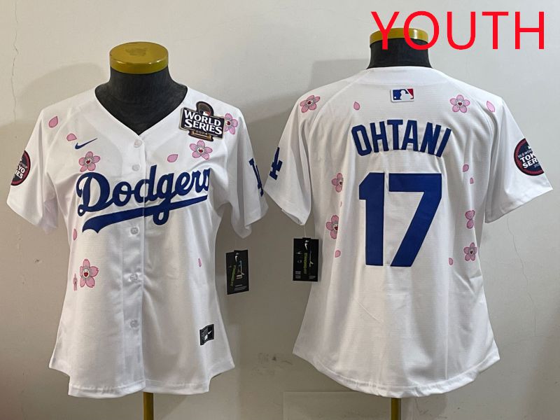 Youth Los Angeles Dodgers #17 Ohtani White Sakura Edition 2025 Nike MLB Jersey style 2